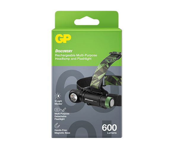 GP Discovery CHR35 Rechargeable Head Torch (650 Lumen) with 1 18650
