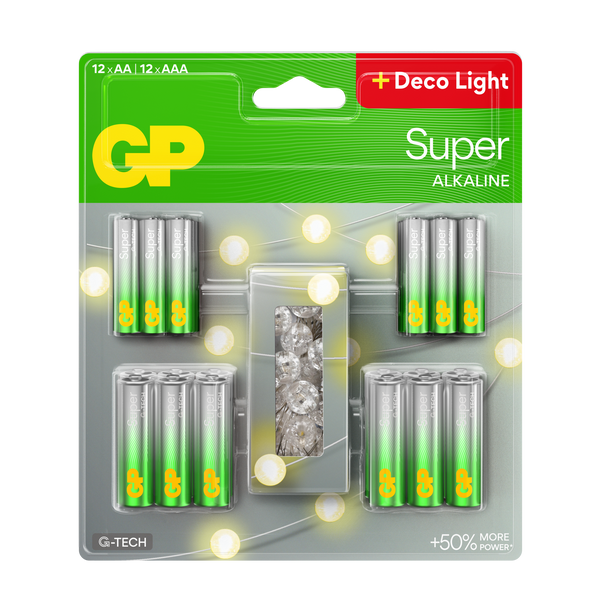 Premium bundle: GP Alkaline batteries (AA*12 + AAA*12) plus free deco light