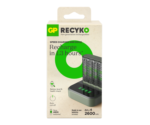 GP Recyko M452 USB Speed Battery Charger with 4 AA Rechargeable Batteries 2600 mAh & D451 Charger Dock