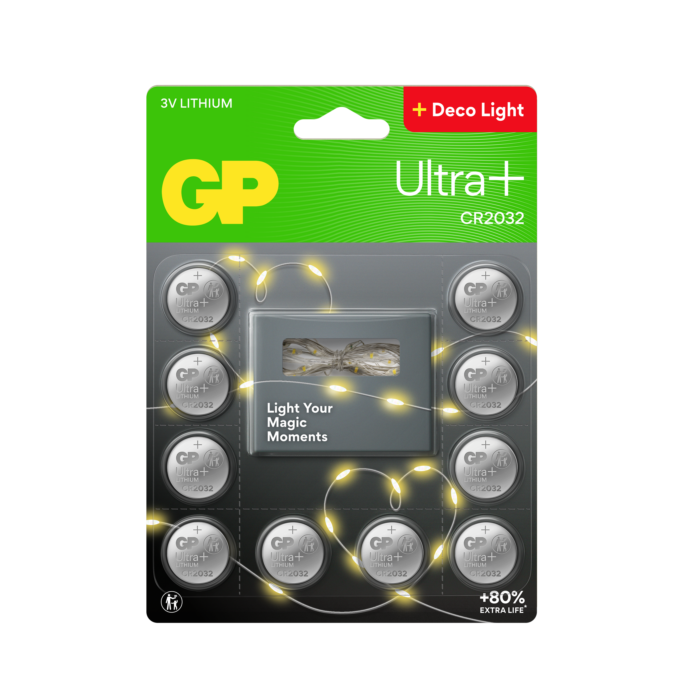 Li Plus Battery Premium bundle: GP Ultra+ CR2032 lithium batteries (*10) plus free fai ...