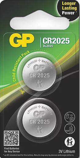 Price promotion: GP Lithium Button CR2025 2-pack child-resistant (DL2025)