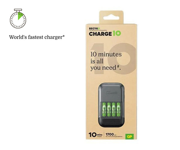 Recyko Charge 10 Ultra-Fast Charger with 4 x AA 1700mAh NiMH Batteries