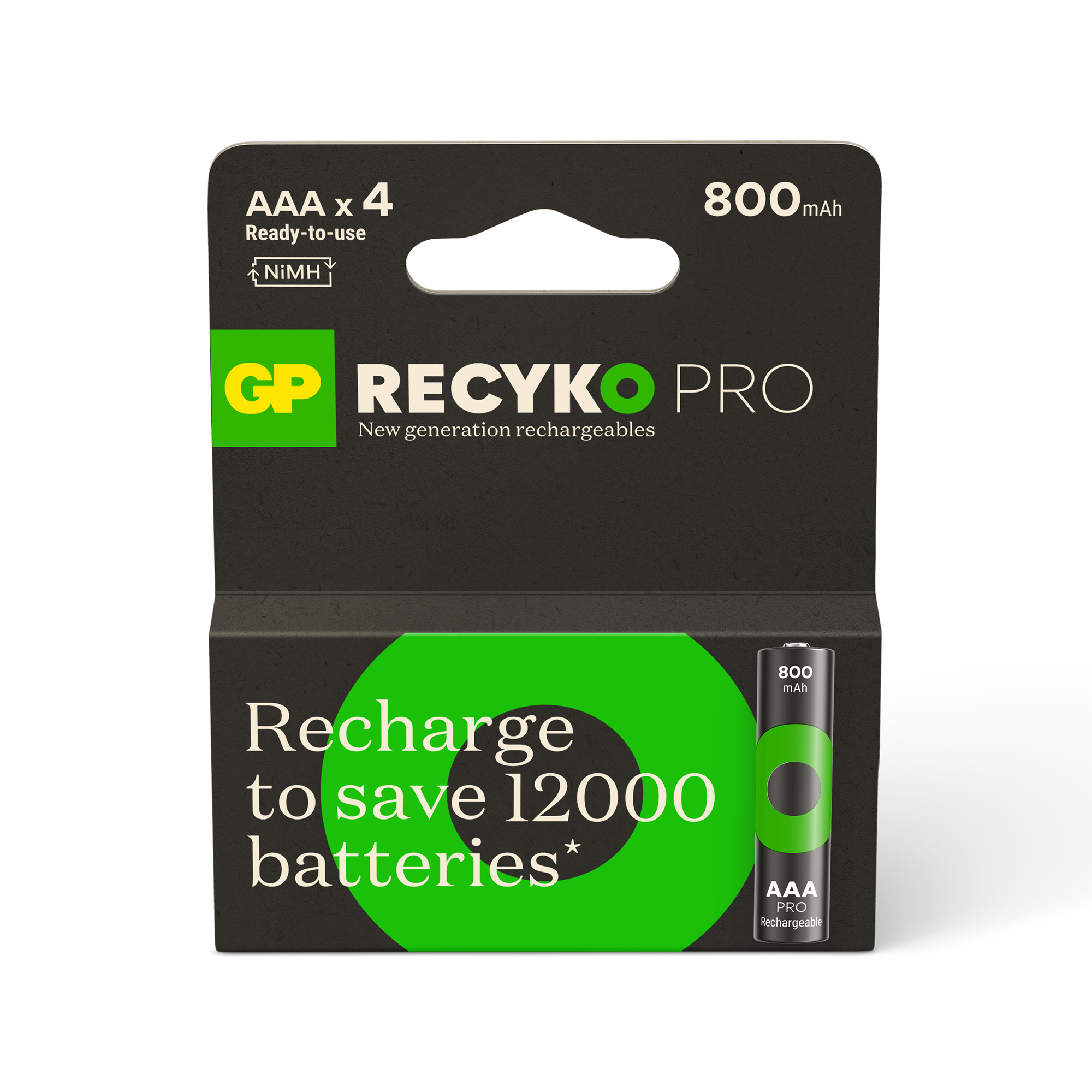 GP Recyko Pro NiMH 800mAh AAA Battery 4's