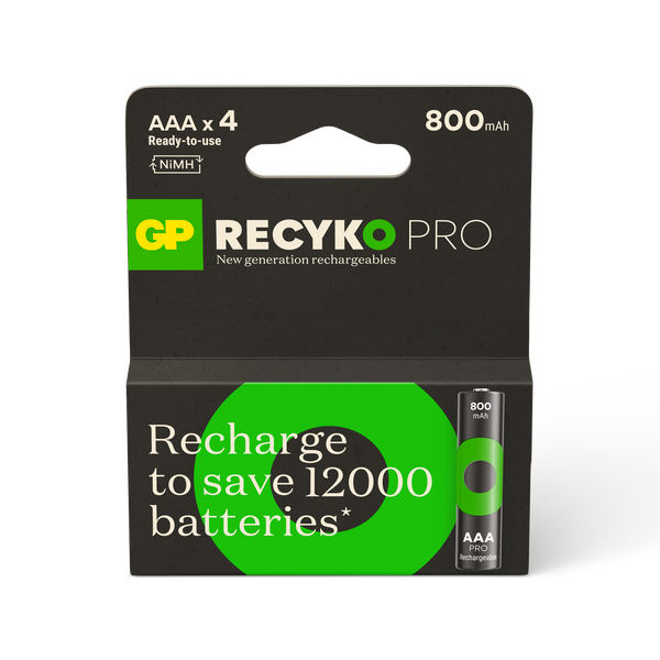 GP Recyko Pro NiMH 800mAh AAA Battery 4's